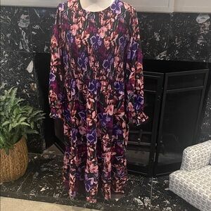 Terra & Sky Floral Smocked Maxi Dress in Purple and Pink